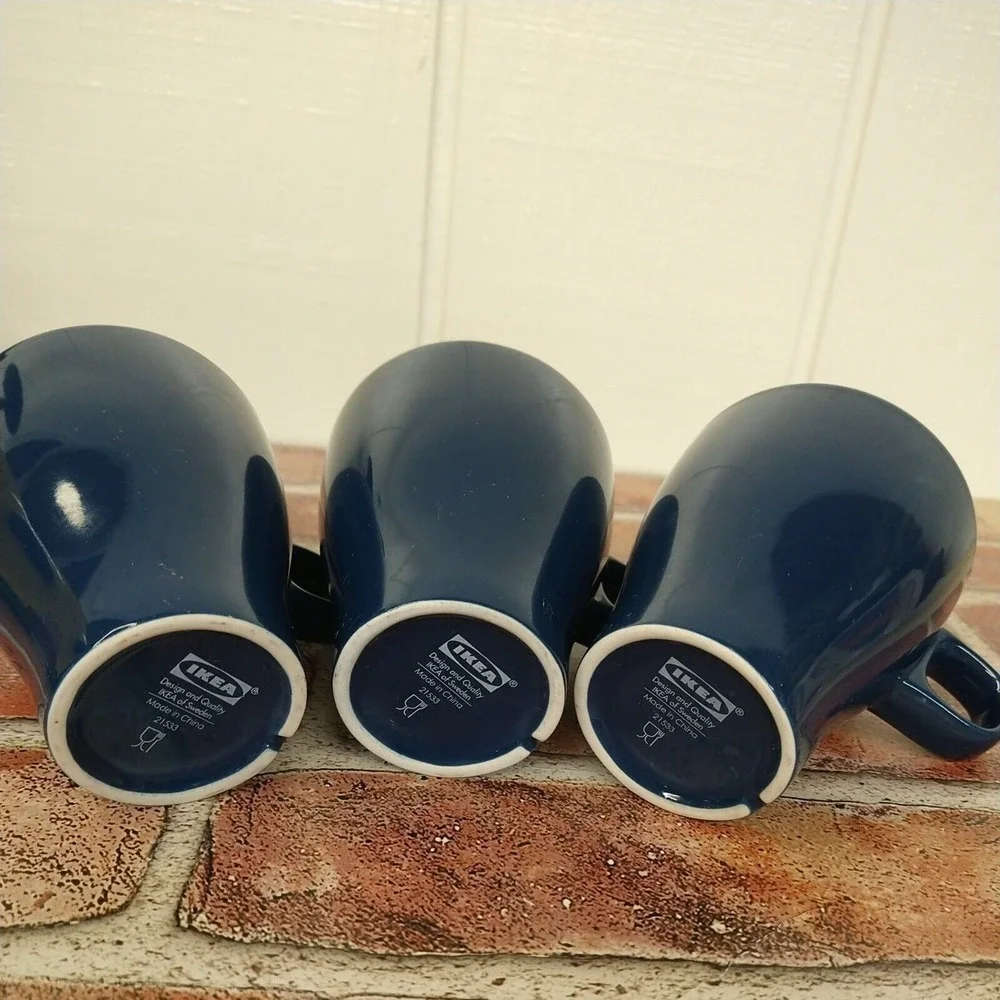 IKEA Fargrik Mugs Blue (Set of 3) Coffee Tea Stoneware‎ Cup #21533 Stackable